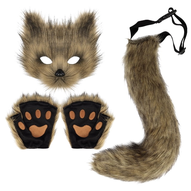 Ensemble d'Halloween Réaliste avec Gants et Queue en Fourrure pour Fêtes et Événements