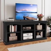 DEXTRUS 70" Farmhouse TV Stand with 6 Shelves for TVs up to 80", Entertainment Centre with Adjustable Shelves and Storage Cabinets, Black