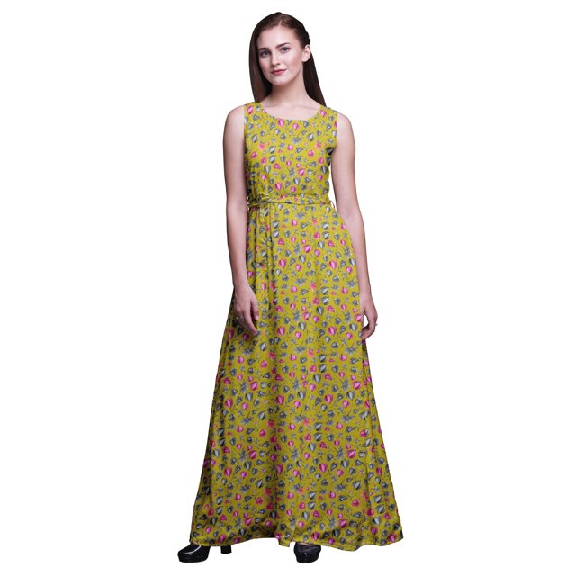 Bimba Robe Longue Décontractée Sans Manches à Col Rond pour Femmes, Imprimé Floral, XX-Grand