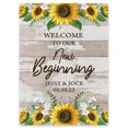thumbnail image 1 of Darling Souvenir MADE WITH LOVE Personalized Welcome Sign/ Banner, Welcome To Our New Beginning Custom Sunflower Border Wedding, Engagement Party Sign - 18x12, 1 of 5