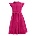 thumbnail image 5 of XIMIN Robe d'Été Décontractée Élégante à Col Rond pour Préadolescentes, Robe Quotidienne à Manches Courtes à Cap, Robe de Couleur Unie, Robe Formelle à Manches à Volants, Robes Trapèze avec Ceinture, Robe de Fête Évasée à Taille Haute, 5 of 5
