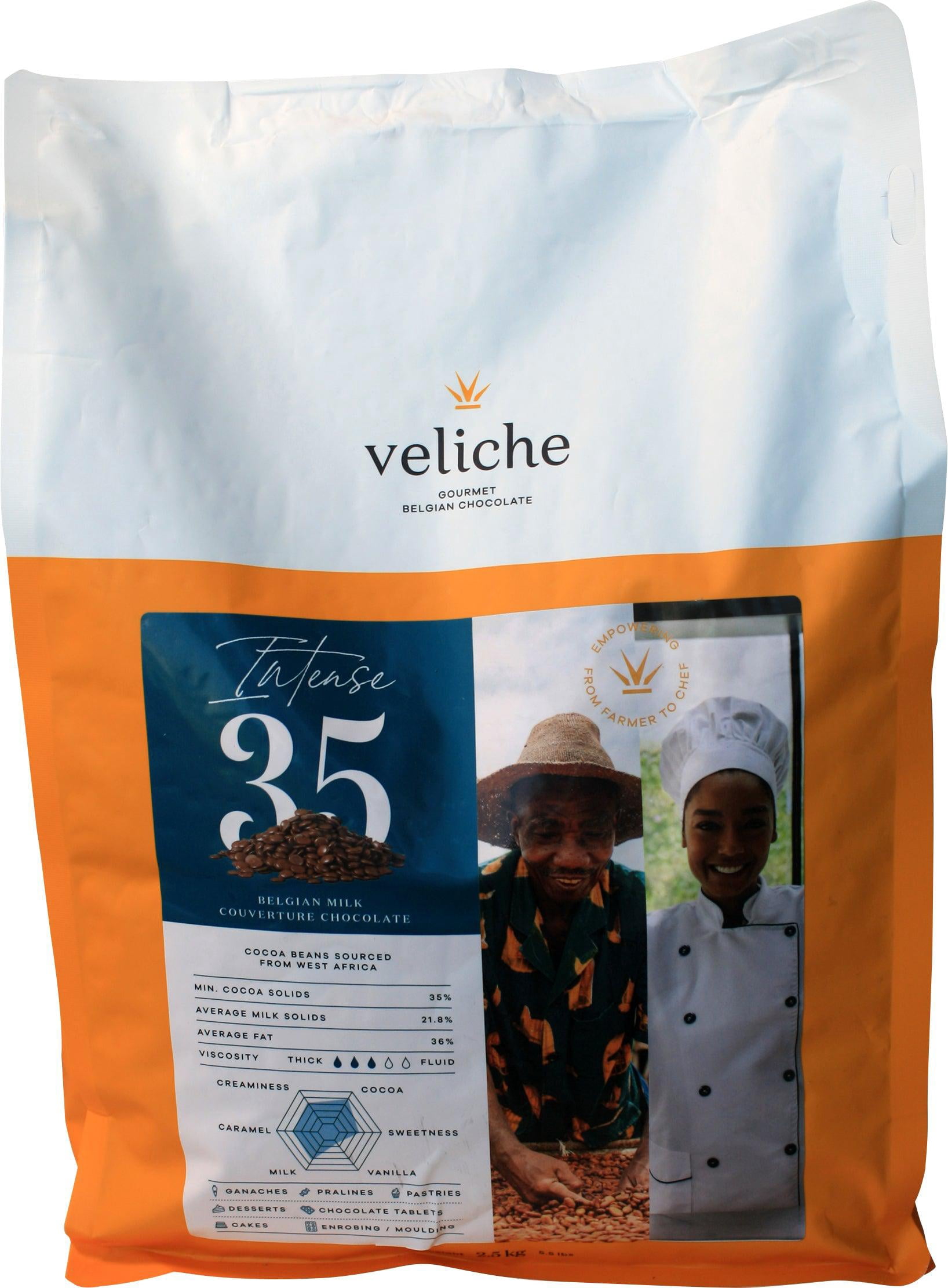 Veliche Milk Chocolate Callets 35% - 1ct - 2.5kg Each - Smooth, Creamy Chocolate for Baking and Confections (1ct)