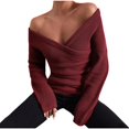 thumbnail image 1 of Long Sleeve Sweaters for Women Womens Tops Long Sleeve Womens Fashion Solid Color Long Sleeve V-Neck Off-The-Shoulder Fallow Sweater Womens Long Sleeve Tops Long Sleeve Womens Tops, 1 of 1