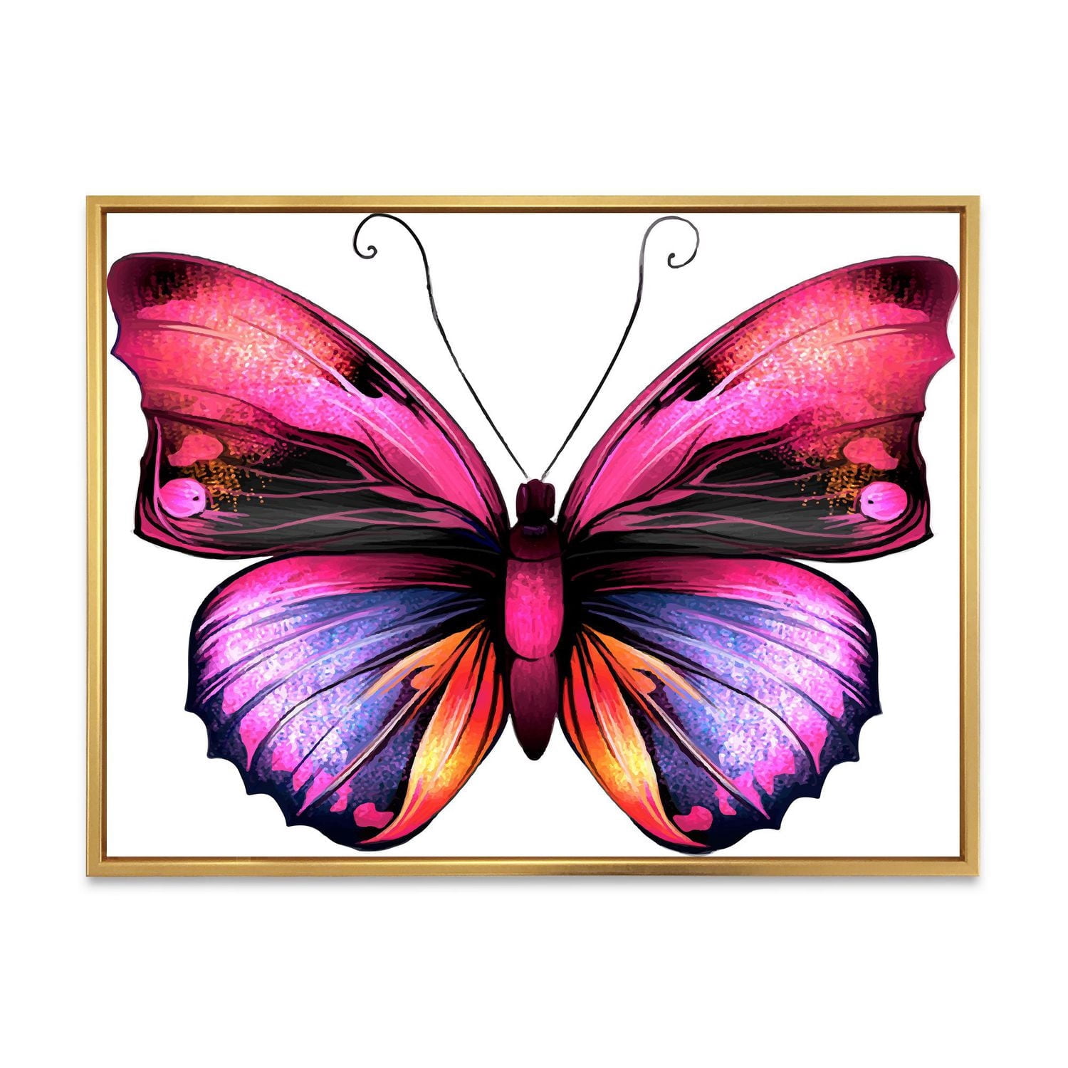 Designart Portrait de papillon rose vif ART MURAL À CADRE FLOTT