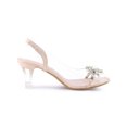thumbnail image 3 of BLISSFUL STEP Sandales à Talon Moyen Transparent à Enfiler à Bride Arrière pour Femmes avec Fleurs et Strass Beige 6,5, 3 of 8