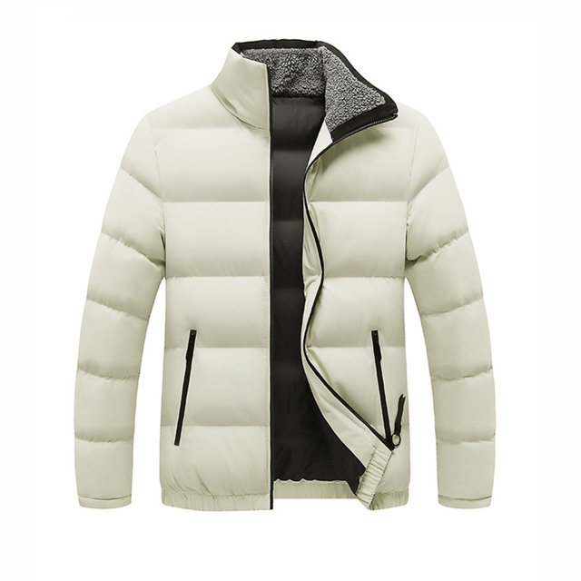 Men's Winter Jacket Winter Coat Down Cotton Jacket Mens Solid Color Short Coat Stand Collar Cotton Jacket
