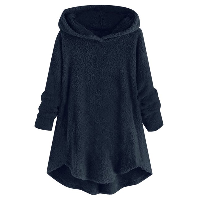Womens Cardigan Plus Size Button Plush Tops Hooded Loose Cardigan Wool Coat Winter Jacket Navy Xl