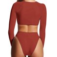 thumbnail image 3 of Babysbule Maillot de Bain Deux Pièces pour Femme Couleur Unie Col Rond Haut à Manches Longues Ensemble de Maillot de Bain Ensemble de Maillot de Bain Séparé, 3 of 3