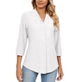 thumbnail image 1 of CEHVOM Women's V- Neck Solid Color Three Quarter Sleeve Lapel Tops, 1 of 8