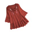 thumbnail image 2 of Soki 3/4 Length Sleeve Womens Boho Tops Cotton Linen Embroidered Shirts Plus Size Flowy Lace Tunic Peasant Blouses, 2 of 8