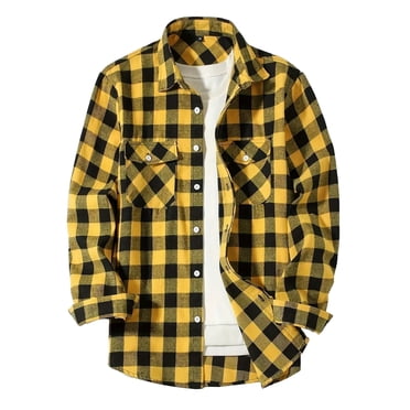 Ccpelsie Mens Flannel Shirts Long Sleeve Flannel Shirt Casual Button Down Plaid Shirt for Men(A-Yellow,3XL)