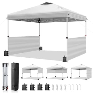 Ktaxon 10x10 Ez Pop Up Canopy Tent, Outdoor Sun Shade Shelter, Outtoor Gazebo, One Push Setup avec 2 Demi-murs latéraux,1 Sac à roulettes,4 Sacs à sable,UPF50+ - blanc