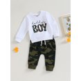 thumbnail image 3 of Faithtur Baby Boys Pants Set, Long Sleeve Crew Neck Letters Print Sweatshirt with Solid/Camouflage Sweatpants Infant Clothes, 3 of 9