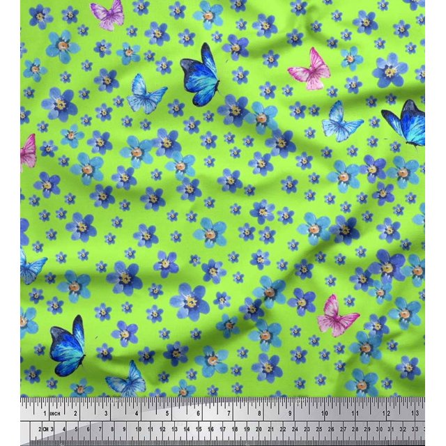 Soimoi Cotton Duck Fabric Butterfly & Flower Print Fabric by Yard 56 Inch Wide
