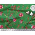 thumbnail image 2 of Soimoi Green Cotton Cambric Fabric Leaves & Ranunculus Floral Print Fabric by Yard 42 Inch Wide, 2 of 3