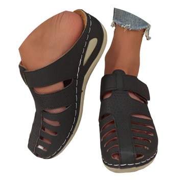 IUJSOY Clogs for Women Slip on Shoes Closed Toe Fisherman Footbed Mules Wedge Low Heel Sandals