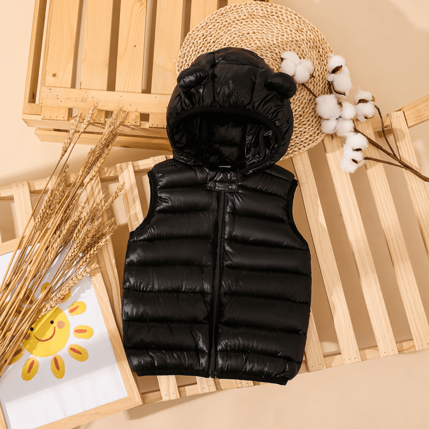 PatPat Veste Sans Manches Matelassée en Coton à Capuchon pour Tout-Petit Garçon/fillette