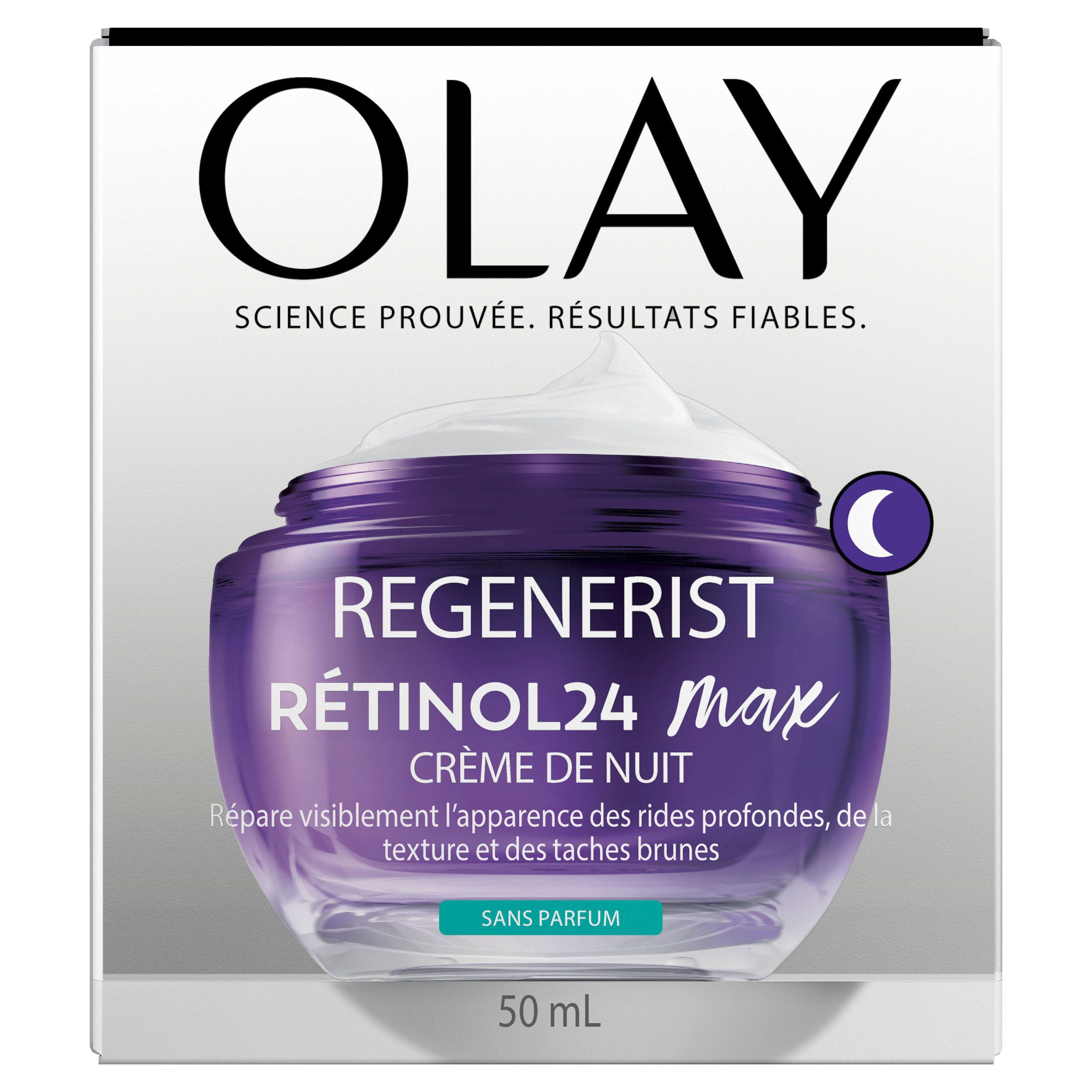 Hydratant Pour Le Visage Olay Rétinol 24 Max, Crème Pour Le Visage, Crème De Nuit Contre Les Rides Anti-Âge, Sans Parfum, 50 mL
