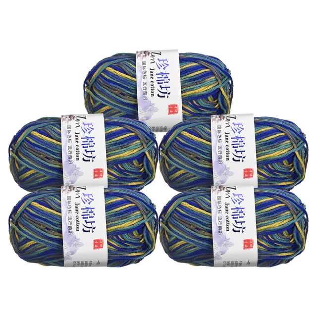 Unique Bargains Cotton Blend Colorful Blue Yarn, 5 Pack, 50g Each