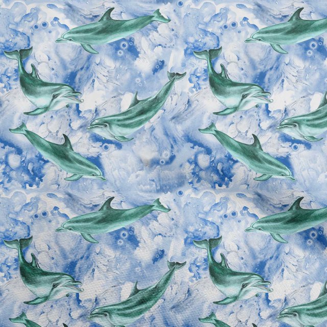 oneOone Polyester Lycra Medium Blue Fabric Whale Sewing Material Print Fabric By The Yard 56 Inch Wide