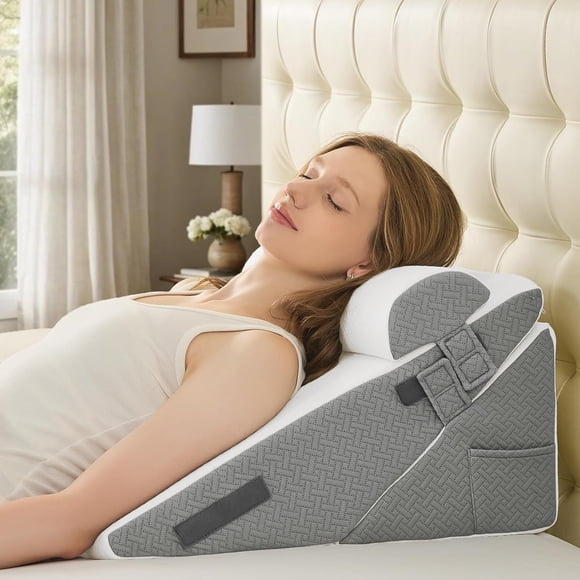 Wedge Pillows for Adult Adjustable Bed Wedge Pillow for Post Surgery Triangle Pillow Headboard with Bolster Cushion for Sleeping Acid Reflux Neck & Back Support and Dark G
