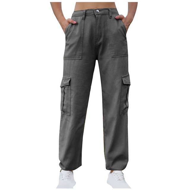 Timegard Pantalon Cargo pour Femmes Taille Haute à Bas Resserré, Léger, de Randonnée, Pantalon Uni avec Poches