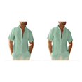 thumbnail image 2 of pitrice Men Shirt Casual Short Sleeve Breathable Replacement Button Down Solid Color Fashionable Home Dating Shirts Top Green L 2Set, 2 of 6