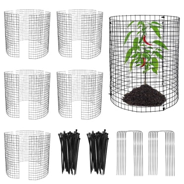 Garden Plant Protectors,Large Wire Plant Protector from Animals,6 Pack Metal Plant Cage Chicken Wire Cloche with Ground Stakes and Nylon Tie to Keep Animals Out,Garden Protection Bunny Barricade