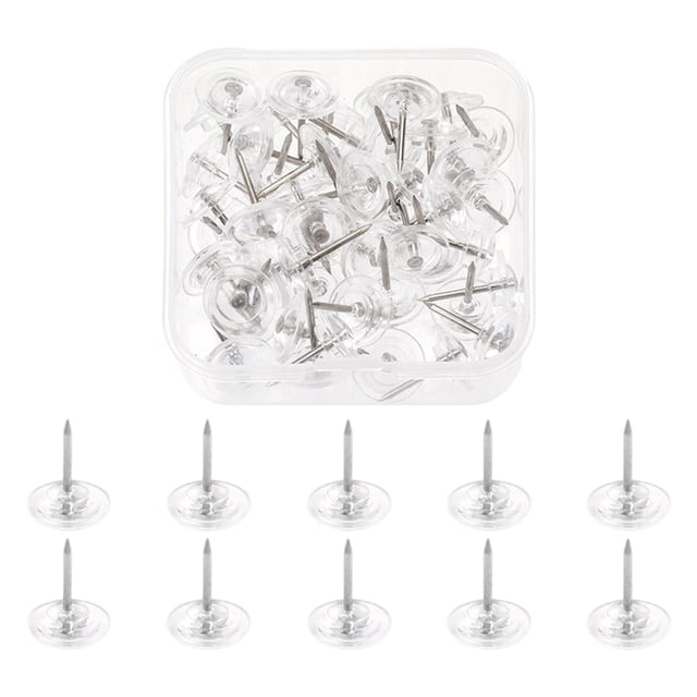 Kjfeif 50PCS Heavy-Duty MapTacks with Storage Case, Clear Push Pins for Cork Board & Bulletin Board, Classroom Office Daily Stationery
