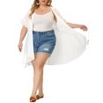 thumbnail image 1 of GRACE & GRANDEUR Cardigan en Tricot Transparent d'Été à Manches Courtes, Coupe Décontractée, Doux, pour Femmes Grande Taille, Vacances, 4X Blanc, 1 of 8