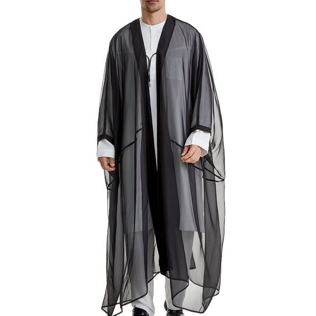 RXIRUCGD Men's Muslim Robe Arab Middle Robe Long Style Sleeve Long Shirt Fashion Casual Robe, Black, Size: M