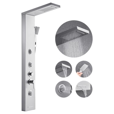 VEVOR Shower Panel Tower System Stainless Steel Column Rainfall Head Massage Jet 5Mode