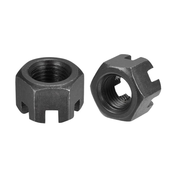 Unique Bargains M12x1.25mm Hexagon Slotted Nut, Grade 4.8 Carbon Steel Hex Castle Nuts, Black, 10Pack