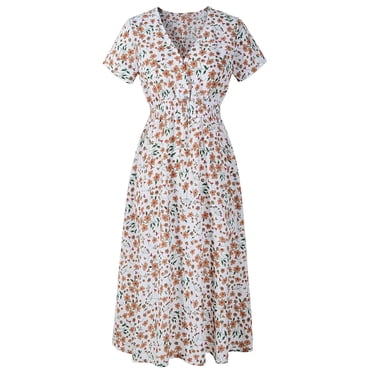 Robe Portefeuille Bohème Femme Imprimée Aguichant Moulante Portefeuille à Col en V Jupe de Plage à Manches Courtes Robe Bohème