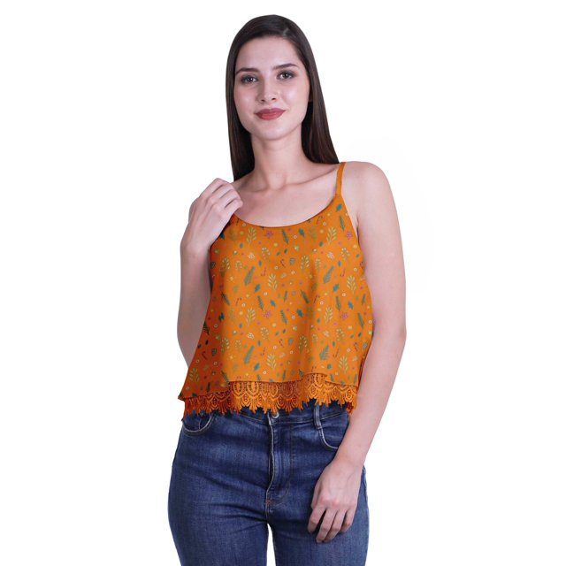Moomaya Printed Womens Spaghetti Strap Crop Top Cami Summer Tops