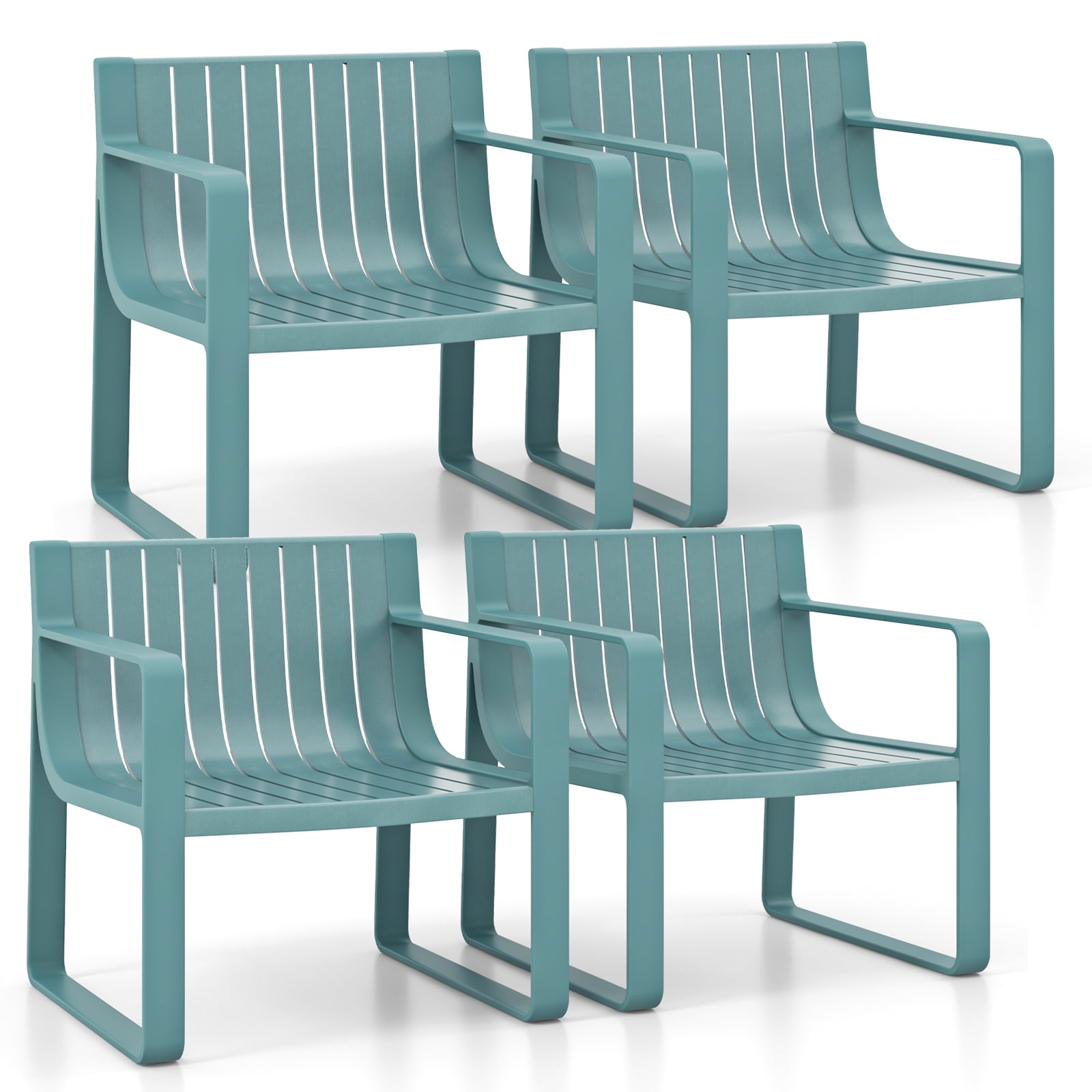 Costway Ensemble de 4 Chaises de Patio Fauteuils d'Extérieur en Plastique Résistants aux Intempéries Bleu
