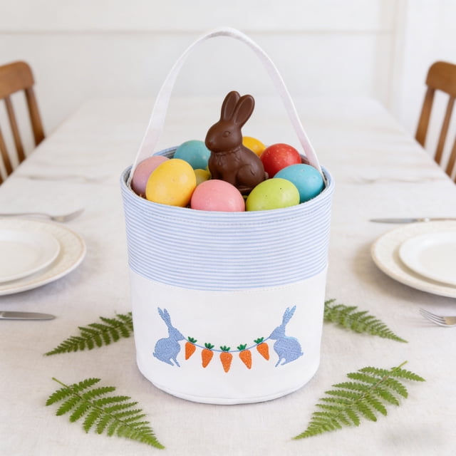 Easter Storage Basket Children's Party Embroidered Bunny Egg Tote Basket