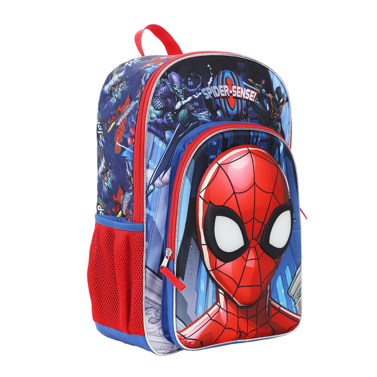 Marvel Spiderman Light-Up Eyes and 3D Molded Front Pocket 17” featuring Spider-Man, Miles Morales, Green Goblin, Venom