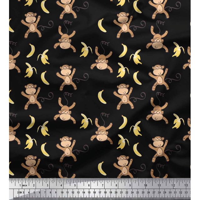 Soimoi Cotton Jersey Fabric Banana & Monkey Kids Fabric Prints by Yard 58 Inch Wide