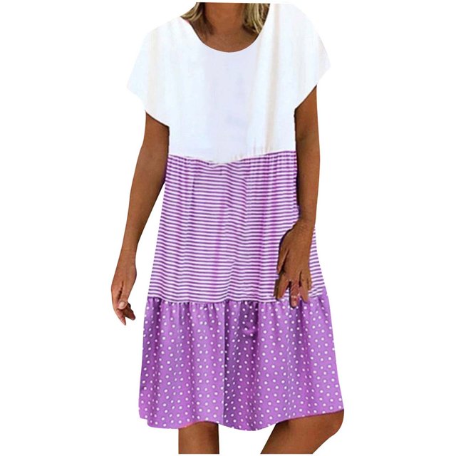 CHUANK Robes en Lin pour Femmes Été Grande Taille Manches Courtes Col en V Longueur Genou Robe Ample Décontractée Confortable Robe de Plage Soldes de Liquidation 2024