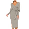 thumbnail image 1 of RKSTN Robe Chandail pour Femmes Mode Tricotée à Manches Longues à Col en V Aguichant Moulante aux Hanches Chaude Robe Maxi Couleur Unie Ajustée Robes d'Automne pour Femmes 2023, 1 of 9