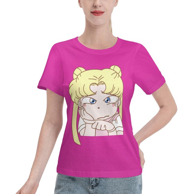Women's Basic Short Sleeve T-Shirt Sailor Moon Q Edition Tsukiha