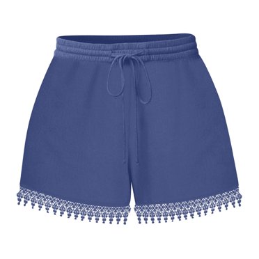 FNFYFH Liquidation Shorts Grande Taille pour Femmes avec Poches Été Shorts à Cordon Élastique Bordure en Dentelle Shorts pour Femmes Doux Confortables Couleur Unie Shorts de Plage Mode 2025,Noir P-5TG