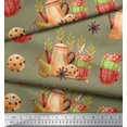 thumbnail image 3 of Soimoi Green Velvet Fabric Kettle & Cups Kitchen Decor Fabric Printed BTY 58 Inch Wide, 3 of 4