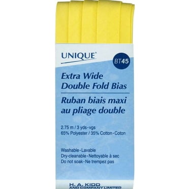 UNIQUE Extra-Wide Double-Fold Bias Tape - Canary, 15-16 mm (0.63 in) × 2.75 m (3.01 yd), polycoton