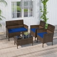 thumbnail image 3 of Costway 4 PCS Patio Furniture Set with Washable Cushions and Tempered Glass Coffee Table Navy, 3 of 9