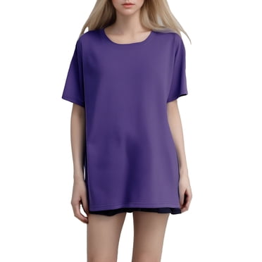 LUOGENLI T-shirts pour Femme pour Femmes Mode pour Femmes Col Rond Grande Taille Manches Courtes T-Shirt Uni Haut Tee T-shirts Femmes Blanc Vêtements d'Été Violet Foncé TTTG