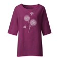 thumbnail image 4 of Pxiakgy Chemises pour Femmes Été Manches 3/4 Col Rond Imprimé Floral Haut Ample T-Shirts Tunique en Lin Décontractée Blouse Violette + TTG, 4 of 4