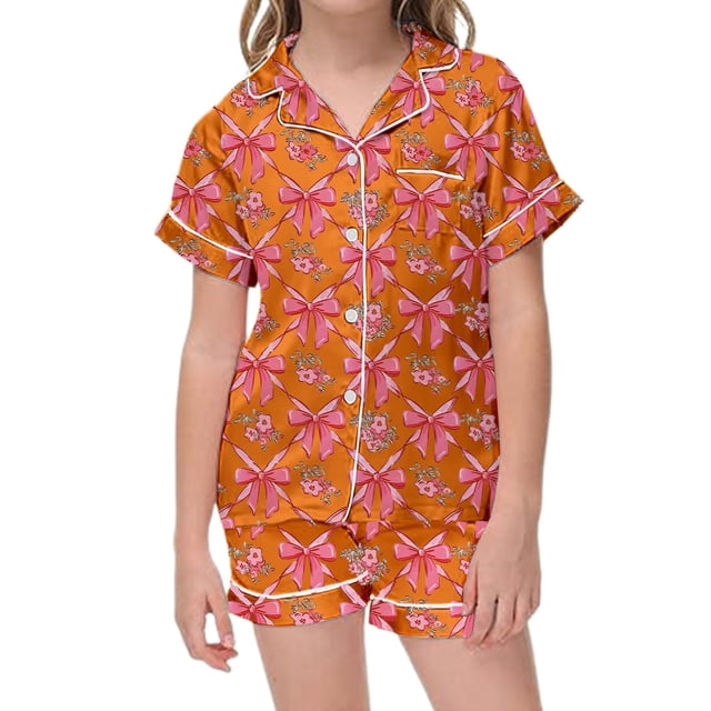 Satin Pajama Set for Girls Comfortable Two Piece Loungewear with Classic Button Down Design and Soft Short Sleeves