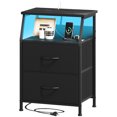 thumbnail image 1 of Eunos Petite Table de Chevet avec Station de Charge pour Chambre, Commode Noire avec Étagères de Rangement, 1 of 7